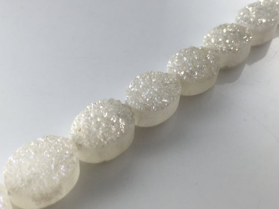 12pcs Druzy Quartz Druzy Beads Agate Druzy Beads Supplies Oval Cabochon Crystal Drusy Beads 12mm X 16mm Oval Gemstone Rough Beads Strand