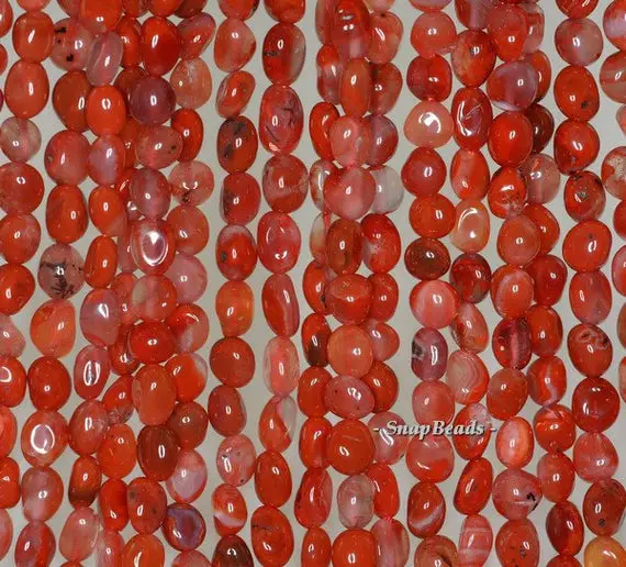 Natural Red Agate Gemstone Grade A Pebble Chips 9x6-8x5mm Loose Beads 16 Inch Full Strand (90187036-106b)