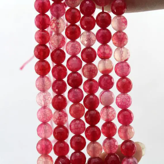 8mm Pink Red Faceted Agate Beads,faceted Gemstone Beads,jewelry Supplies,beads For Bracelet  Making,full Strand-47-pcs-15-16 Inches--nf059