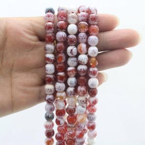 Shop Agate Faceted Beads! Faceted Agate Beads, White Red Mixed Color Gemstone Beads, Round Agate Loose Beads, DIY Jewelry Making For Bracelet, Wholesale Beads–QM0012 | Natural genuine faceted Agate beads for beading and jewelry making.  #jewelry #beads #beadedjewelry #diyjewelry #jewelrymaking #beadstore #beading #affiliate #ad