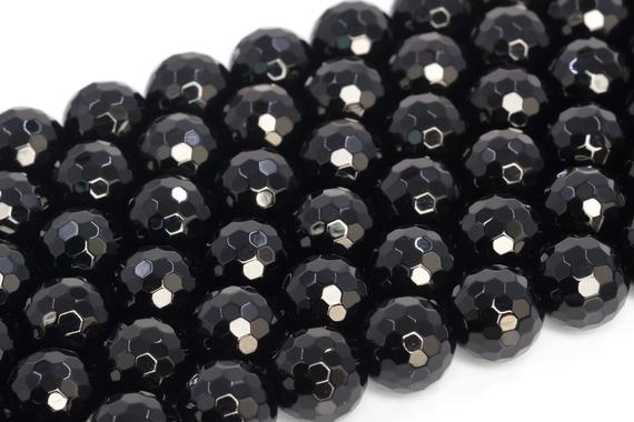 Genuine Natural Black Agate Loose Beads Micro Faceted Round Shape 5-6mm 8mm 10mm