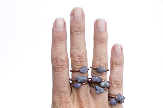 Grape Agate Ring | Grape Agate Cluster Ring | Copper And Natural Agate Jewelry | Raw Stone Ring | Rough Grape Agate Jewelry