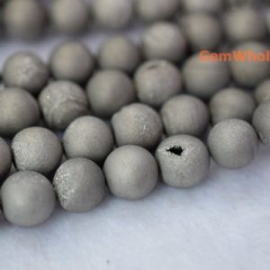 15" 8mm/10mm Plating light grey Druzy Agate round beads, matte light grey druzy agate | Natural genuine round Gemstone beads for beading and jewelry making.  #jewelry #beads #beadedjewelry #diyjewelry #jewelrymaking #beadstore #beading #affiliate #ad