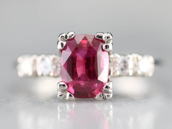 Amazing Ruby And Diamond Ring, Platinum Ruby Ring, Ruby Engagement Ring, Anniversary Ring, Birthstone Ring, Retro Ruby Ring Tajmdz9j