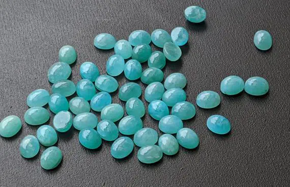 5x7mm Amazonite Cabochons, Natural Amazonite Flat Back Plain Oval Cabochons, Amazonite For Jewelry (5 Pcs To 10 Pcs Options) - Pdg254