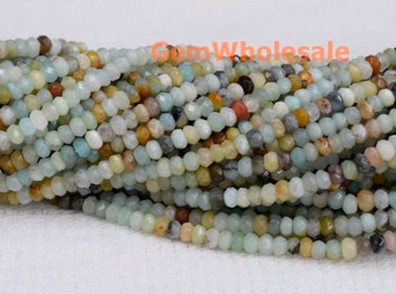 15.5" 4x6mm Natural Amazonite Rondelle Beads, Semi-precious Stone,multi Color Diy Beads, Gemstone Wholesaler, Amazonite Roundel Faceted Qgco