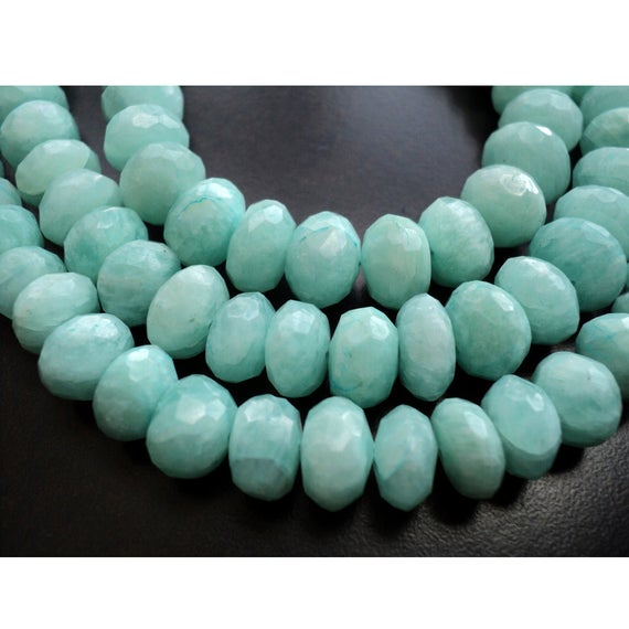32 Pieces Amazonite Faceted Rondelle Beads, 9mm Amazonite Gemstone Beads, Sold As 8 Inch Strand