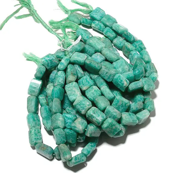Amazonite Tumbles, Faceted Amazonite Beads, Natural Gemstone Beads, 17mm To 20mm Beads, 10 Inch Strand, Sku-l253