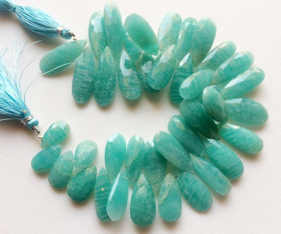 9x16mm-11x26mm Amazonite Faceted Pear Beads, Amazonite Huge Pear Beads, Amazonite For Necklace, Sea Blue Amazonite (4in To 8in Options)