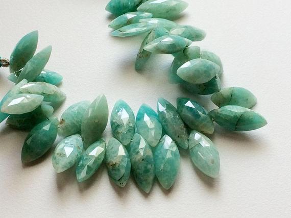 9x20-10x25mm Amazonite Faceted Marquise Beads, Natural Amazonite Sea Foam Briolettes, Amazonite Necklace (3.5in To 7in Options)  - A1j4