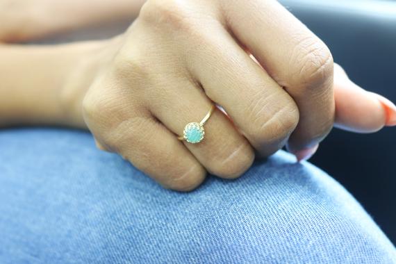Bright Amazonite Ring · Gold Ring · Round Gemstone Ring · Proposal Ring · Engagement Ring · Everyday Ring · Birthday Ring