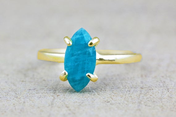 Rose Gold Amazonite Ring · Stacking Ring · Sky Blue Ring · Blue Amazonite Jewelry · Bridal Rings · Prong Ring · Marquise Gemstone Ring