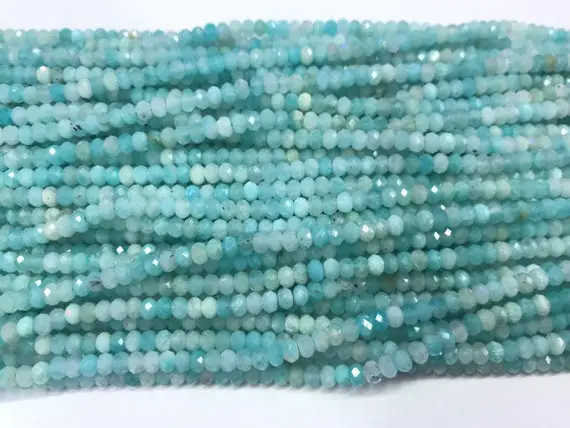 Genuine Faceted Amazonite Green 3mm / 4mm Rondelle Cut Natural Loose Gemstone Gradea Beads 15 Inch Jewelry Bracelet Necklace Material Supply