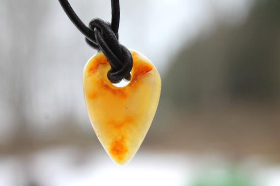 Yellow Baltic Amber Leather Men Necklace Charm Arrowhead Amber Pendant Unisex Pendant Rustic