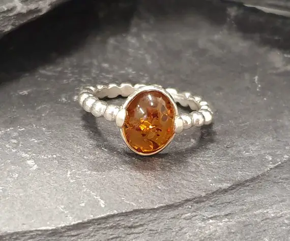 Amber Ring, Natural Amber, Yellow Amber Ring, Taurus Birthstone, Silver Oval Ring, Vintage Amber Rings, Yellow Gemstone, Solid Silver Ring