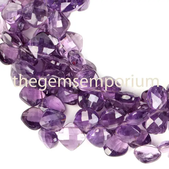 African Amethyst Faceted Cushion Gemstone Beads, Amethyst Side Drill Gemstone Beads, Aaa Quality, Natural Gemstone
