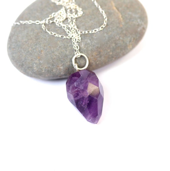 Pendulum Necklace - Amethyst Necklace - February Birthstone - Crystal Necklace - A Faceted Amethyst Pendulum On A Sterling Silver Chain