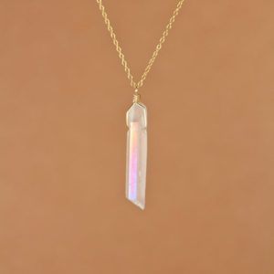 Raw crystal necklace – aura crystal necklace – angel aura quartz – a raw quartz wand wire wrapped onto a 14k gold vermeil chain | Natural genuine Gemstone necklaces. Buy crystal jewelry, handmade handcrafted artisan jewelry for women.  Unique handmade gift ideas. #jewelry #beadednecklaces #beadedjewelry #gift #shopping #handmadejewelry #fashion #style #product #necklaces #affiliate #ad