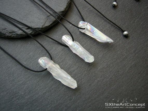Angel Aura Quartz Point Pendant, Amulet Unisex Necklace, Anxiety Panic Attacks Stone, Minimal Jewelry