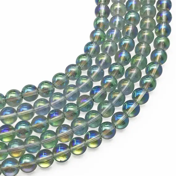 Green Angel Aura Quartz Beads, Round Gemstone Beads, Wholesale Beads, 8mm, 10mm