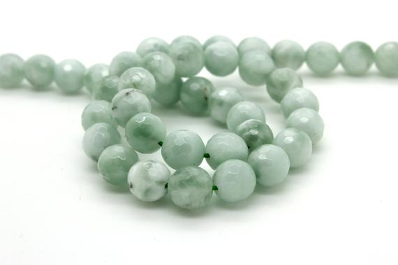 Green Angelite Beads, Natural Green Angelite Faceted Round Ball Sphere Gemstone Beads - Rnf95