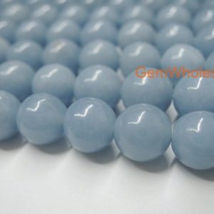 15.5" 8mm Natural angelite stone round beads, High quality blue color DIY gemstone 8mm beads, semi precious stone, jewelry wholesaler | Natural genuine round Angelite beads for beading and jewelry making.  #jewelry #beads #beadedjewelry #diyjewelry #jewelrymaking #beadstore #beading #affiliate #ad