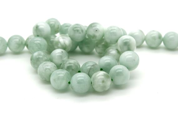 Green Angelite Beads, Natural Green Angelite Smooth Round Ball Sphere Gemstone Beads - Full Strand