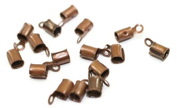 Antique Copper Leather Crimp Ends With Loop (4x10mm), Cord Ends, Crimp End Findings, Cord Tip, Crimps, Crimps, Leather Ends, Gnc