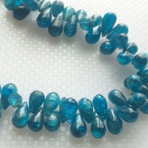 3×5-5x7mm Neon Blue Apatite Plain Tear Drop Beads, Apatite Briolettes, Neon Apatite For Jewelry, Apatite Drops (3.5IN To 7IN Options) | Natural genuine other-shape Gemstone beads for beading and jewelry making.  #jewelry #beads #beadedjewelry #diyjewelry #jewelrymaking #beadstore #beading #affiliate #ad