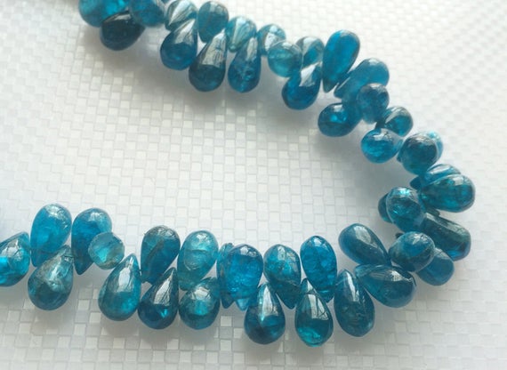 3x5-5x7mm Neon Blue Apatite Plain Tear Drop Beads, Apatite Briolettes, Neon Apatite For Jewelry, Apatite Drops (3.5in To 7in Options)