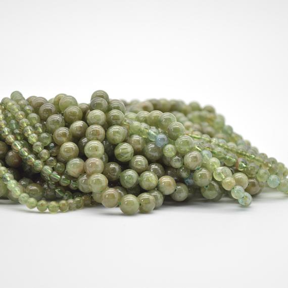 Natural Green Apatite Semi-precious Gemstone Round Beads - 4mm, 6mm, 8mm Sizes - 15" Strand