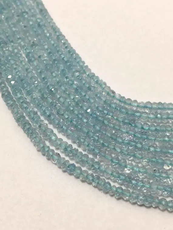 Natural Aquamarine Micro Faceted Rondelle Beads | 3 To 3.5mm | 13 Inches | Gemstone Beads | Semiprecious Stones | Wholesale Loose Strands .