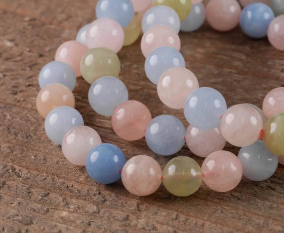 Aquamarine & Morganite Crystal Bracelet - Round Beads - Beaded Bracelet, Handmade Jewelry, Healing Crystal Bracelet,  E0573