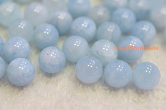 6pcs 8mm A Natural Aquamarine Round Undrilled Beads, High Quality Light Blue Color Single Diy Jewelry Beads, Milky Light Blue Gemstone Hgs