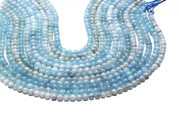 Round Aquamarine Beads,ball Beads,semiprecious Beads,deep Blue Beads,aqua Marine Beads,opaque Beads,semi Opaque Beads - 16" Strand