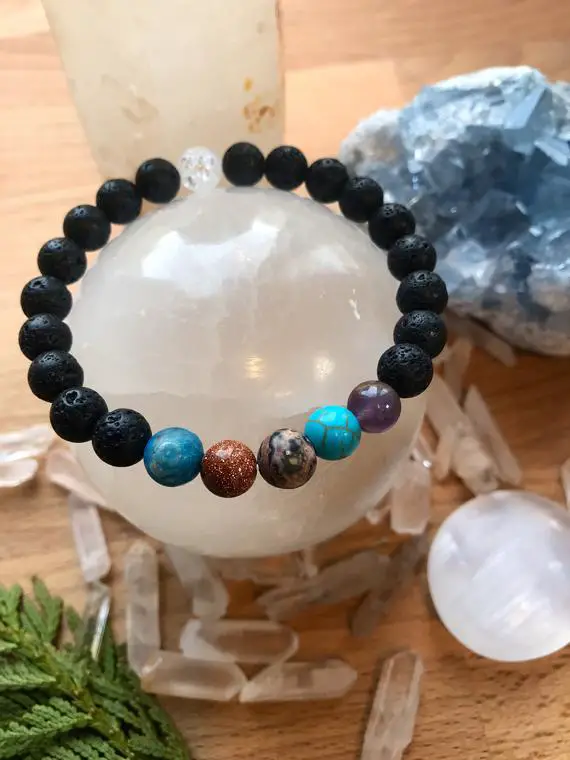 Aquarius Bracelet - Zodiac Astrology Spiritual Crystal Healing Jewelry Apatite Garnet Turquoise Amethyst Hematite Lava Stone Wrist Mala