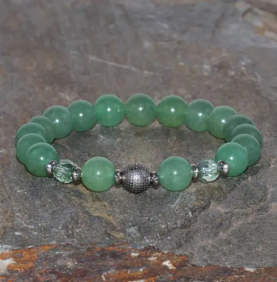 Natural Aventurine Bracelet Handmade 8mm Green Aventurine Beaded Gemstone Bracelet Green Jewelry Healing Gift Bracelet Czech Crystal