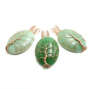 Shop Aventurine Pendants! Green Aventurine Tree Pendant Copper Wire Wrap Oval Size 30x40mm Sold per Piece | Natural genuine Aventurine pendants. Buy crystal jewelry, handmade handcrafted artisan jewelry for women.  Unique handmade gift ideas. #jewelry #beadedpendants #beadedjewelry #gift #shopping #handmadejewelry #fashion #style #product #pendants #affiliate #ad