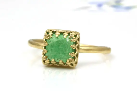 Green Aventurine Ring · Thin Ring · Gold Ring · Square Ring · Gemstone Ring · Gold Thin Band · Tiny Solitaire Ring · Delicate Ring