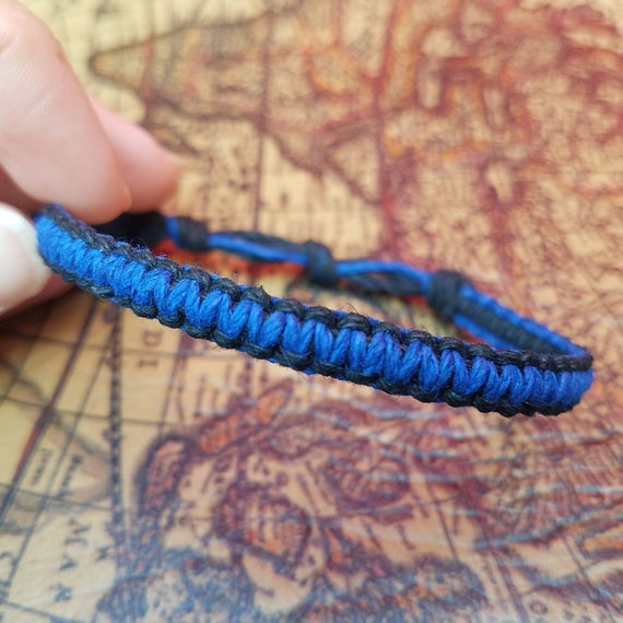 Black And Blue Mens Hemp Bracelet, Mens Anklet, Hemp, Hemp Anklet, Hemp Jewelry, Bracelet For Him, Police Officer, Service Men Service Women