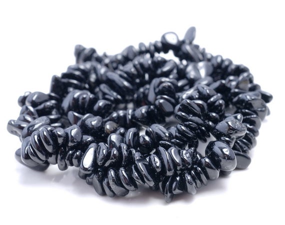 7-8mm Black Tourmaline Gemstone Pebble Nugget Chip Loose Beads 34 Inch  (80001744-a15)