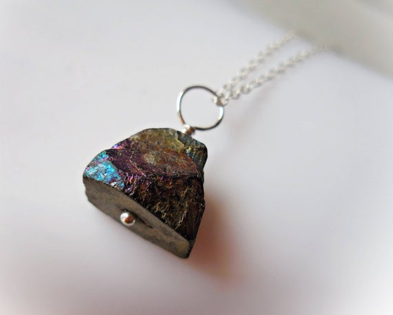 Black Tourmaline Necklace, Titanium Coated Black Tourmaline Pendant 925 Sterling Silver Purple Blue Aura Meditation Yoga Stone For Women Men