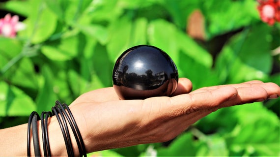 Black Tourmaline Crystal Gemstone Spiritual Sphere - 55mm Small Metaphysical Energy Generator Healing Goth Decor Aura Stone Meditation Gift