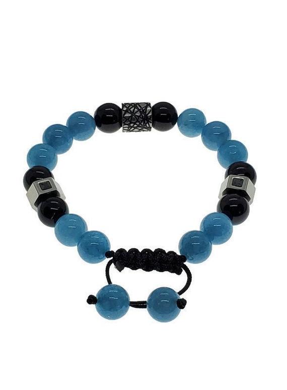 Blue Jade Bracelet Men - Men Bracelet - Men Jewelry - Adjustable Bracelet - Men Bead Bracelet