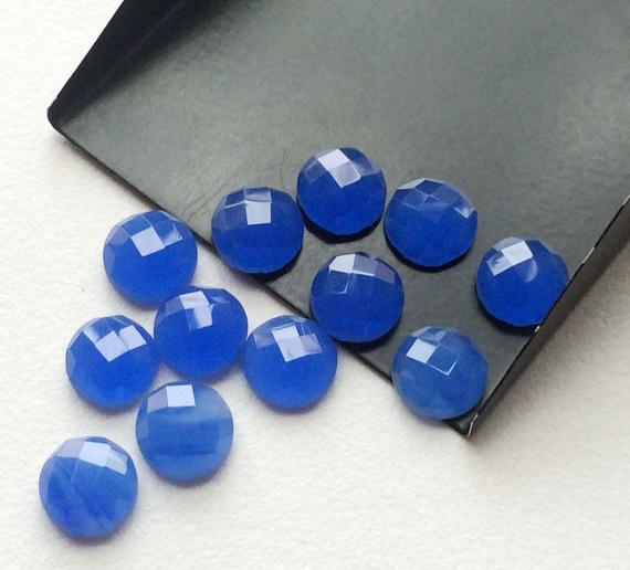 10mm Blue Chalcedony Faceted Cabochons, Blue Rose Cut Flat Back Cabochons, Round Blue Chalcedony For Jewelry (5pcs To 20pcs Options)- Ks106