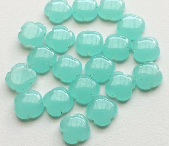15mm Aqua Blue Chalcedony Fancy Floral Cabochons, 6 Pieces Aqua Blue Chalcedony Clover Shape, Flat Plain Floral Gems For Jewelry - Ks3180