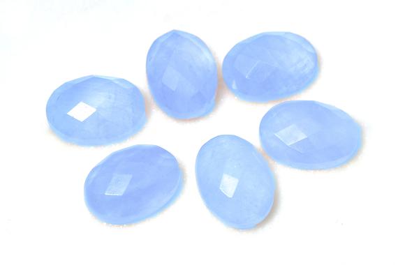 Clearance Sale - Blue Chalcedony Faceted Cabochon,oval Cabochons,semiprecious Stone,jewelry Making,blue Cabochon - Aa Quality