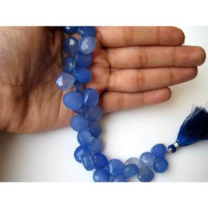 Shop Blue Chalcedony Bead Shapes! 8-10mm Blue Chalcedony Faceted Heart Beads, Blue Chalcedony Briolettes Beads For Necklace, Faceted Gemstone For Jewelry (4IN To 8IN Options) | Natural genuine other-shape Blue Chalcedony beads for beading and jewelry making.  #jewelry #beads #beadedjewelry #diyjewelry #jewelrymaking #beadstore #beading #affiliate #ad