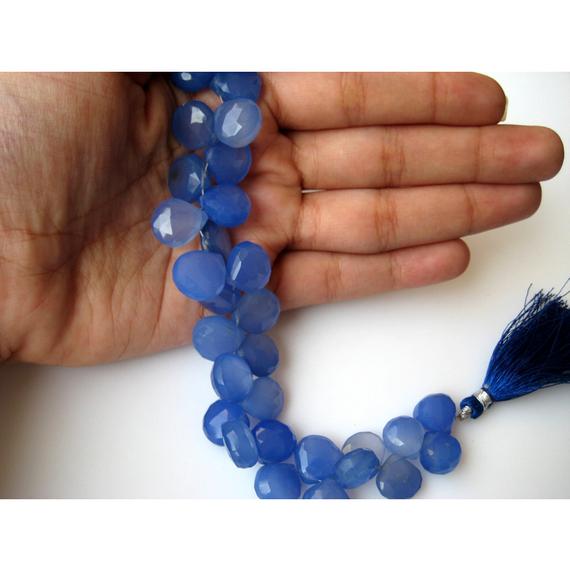 8-10mm Blue Chalcedony Faceted Heart Beads, Blue Chalcedony Briolettes Beads For Necklace, Faceted Gemstone For Jewelry (4in To 8in Options)