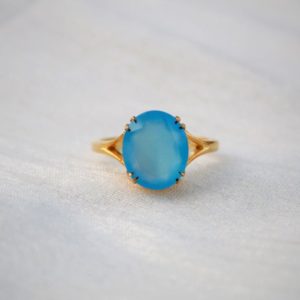 Shop Blue Chalcedony Jewelry! Blue Chalcedony Ring, 925 Sterling Silver Ring, Gold Plated Ring, Everyday Ring, Handmade Ring, Stackable Ring, Proposal Ring, Oval Ring | Natural genuine Blue Chalcedony jewelry. Buy crystal jewelry, handmade handcrafted artisan jewelry for women.  Unique handmade gift ideas. #jewelry #beadedjewelry #beadedjewelry #gift #shopping #handmadejewelry #fashion #style #product #jewelry #affiliate #ad